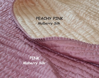 Mulberry Silk Quilt Bedspread| Lightweight Silk Summer Blanket|Line Kantha Silk Quilt and Pillowcase with Ties/Zipper|Gift for Mom