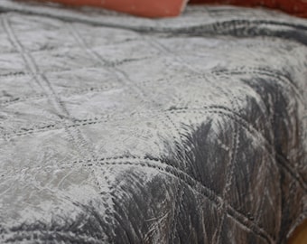 Pewter Blue Silk Velvet Quilt Duvet| Silk Velvet Blanket and Pillow Cover| Luxury Unique Christmas Gift to Your Parents|Washable Silk Velvet