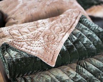 Silk Velvet Comforter Set| Finest Hand Quilted Silk Velvet Duvet and Pillowcases| Gorgeous Mulberry Silk Bedspread