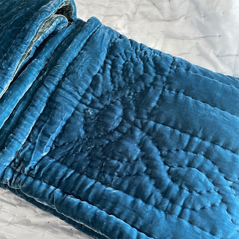 Blue Silk Velvet Comforter Sethand Quilted Silk Velvet Duvet Etsy