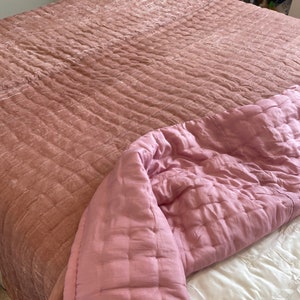 Pink Silk Velvet Comforter Set|Lightweight Silk Qilt for Summer| Personalized Gifts for Mom/Mother| Natural Mulberry Silk Bedding