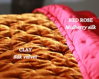 Hand-Stitched Quilted Duvet Bedspread| Silk Velvet Quilt and Pillowcase| Reversible Mulberry Silk Blanket| Best Gift for Mother/Mom