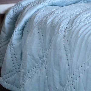 Blue Mulberry Silk Comforter| Lightweight Silk Blanket and Pillowcases| Queen King Size Quilted Bedspread| Real Silk Quilt Duvet Coverlet