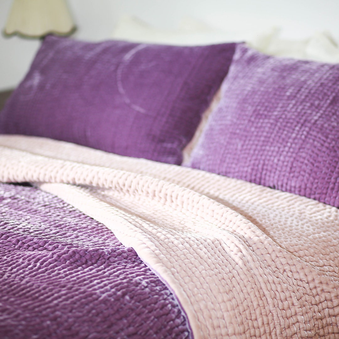 Silk Velvet Quiltkantha Quilt Hand Quited Luxury Silk Velvet Quilted