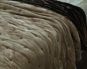 Edredón de terciopelo de seda morera/colcha acolchada a mano