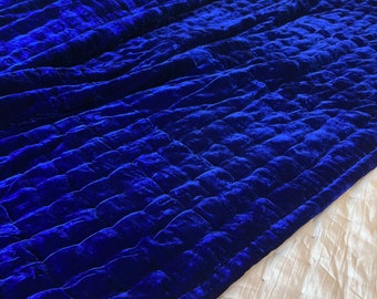 Blue Silk Velvet Blanket Hand Quilted Duvet Bedspread|Luxurious Silk Velvet Comforter| Silk Velvet Throw King Queen Set| Best Christmas Gift