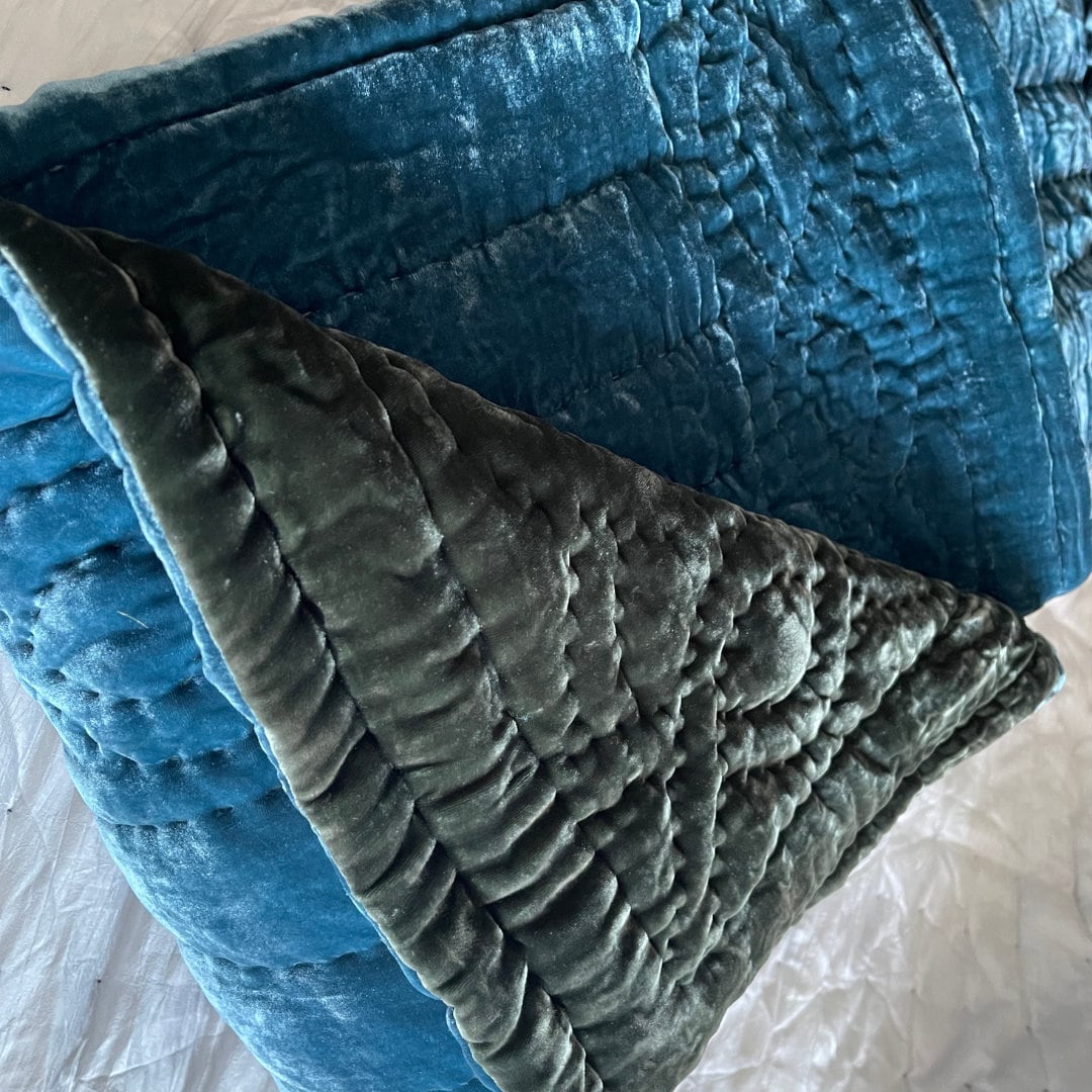 Blue Silk Velvet Comforter Sethand Quilted Silk Velvet Duvet Etsy