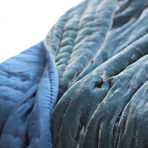 Hand Quilted Midnight Blue Silk Velvet Bedding Set: Mulberry Silk Blanket & Pillowcases