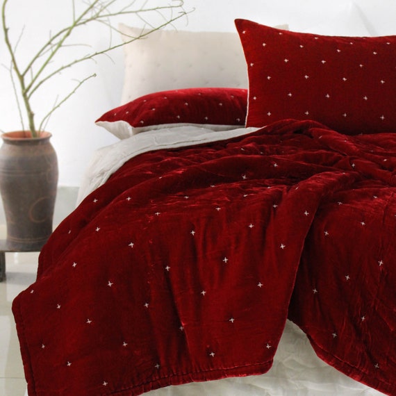 Red Christmas Blanket Throw Christmas Quilt Star Christmas Patternsilk Velvet and Pure Silk Blanket Quilt Duvet Christmas Gifts Etsy Canada