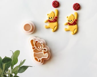 Classic honey bear  |  honey bear  Spring Polymer Earring Clay Cutter |  bear clay  cutter , fancy bear with balloon clay cutter