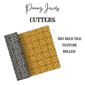 May include: A yellow and black Art Deco Tile Texture Roller. The roller is partially rolled up, showing the pattern of the roller.