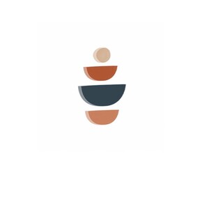 May include: A stack of four geometric shapes, including a circle, a half-circle, and two crescent shapes. The shapes are in shades of brown, orange, and blue.