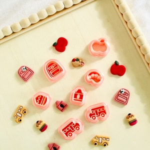 School theme clay stud cutter set | bus stud cutter  | back to school clay stud cutter| pencil stud cutter | apple cutter | backpack