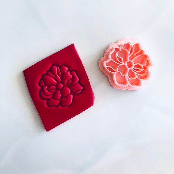 Embossed peony flower stamp clay cutter |  flower clay cutter, spring clay cutters, peony polymer clay cutters , boho clay cutter for spring