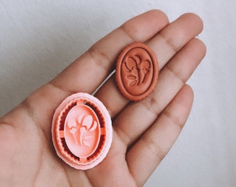 Embossed flower stamp clay oval vintage cutter |  tulip polymer clay cutters , oval frame clay cutter for spring