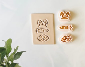 Conjunto trio de coelho, cortador de orelhas de coelho, cortador de cenoura, cortador de biscoitos de coelho, cortador de argila de páscoa de orelhas de coelho, cortador de coelhinho da Páscoa
