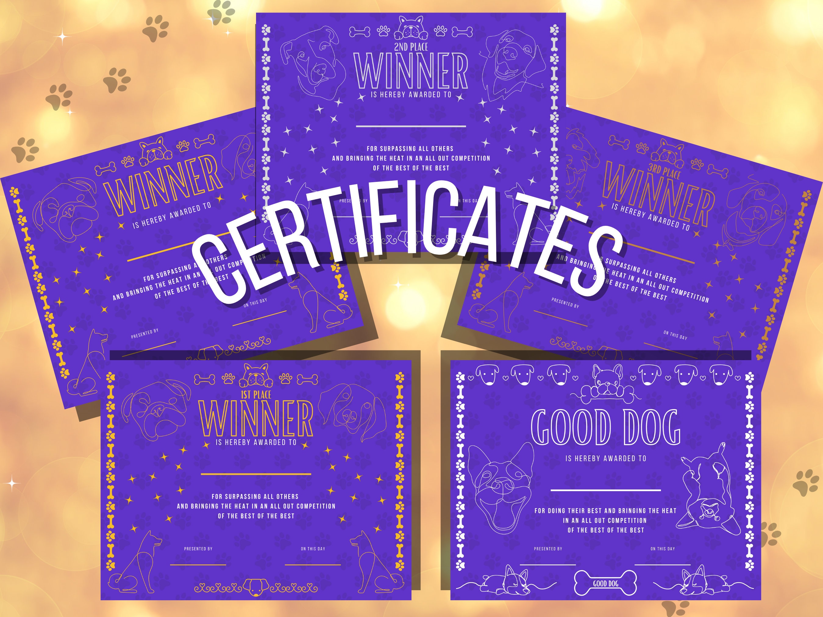 Printable Dog Game Medals and Certificates/ Printable Dog Awards - Etsy