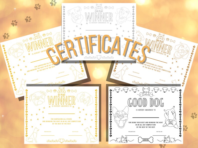 Printable Dog Game Medals and Certificates/ Printable Dog Awards - Etsy