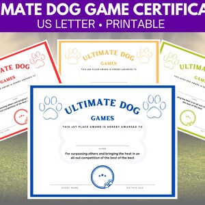 Dog Party Game Award Certificates