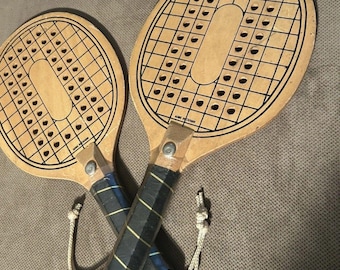 Vintage Wooden Beach Smash Paddle Ball Racquets Sportcraft Sport Design Set