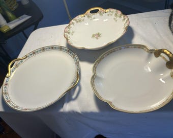 3 Antique Charles Field Haviland Limoges France Gold Gilt Cabinet Plate