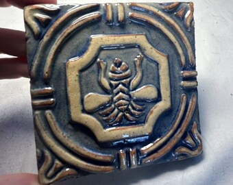 Vintage Mercer Moravian Pottery Art Tile Works Bumble Bee Insect Trivet 4