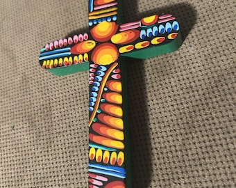 Vintage Hand Painted South American Folk Art Wood Crucifix Cross Catholic