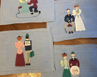 Vintage Cocktail Napkins Married  Couple Wedding Gift Madeira Embroidered Linen