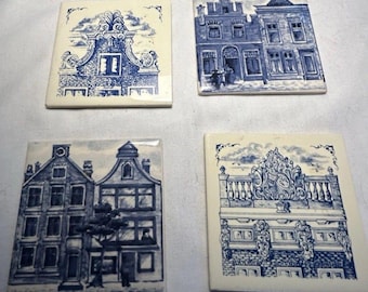 KLM airline 1st Class Swag Pottery Art Tile Coaster 4 Holland Netherlands