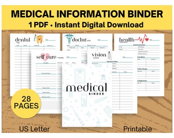 Medical Information Tracker, Medical Information Binder, Healthcare Binder, Healthcare Information Tracker, Medical Binder Printable
