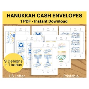 Enveloppes imprimables d'argent de Hanoucca, Enveloppes d'argent de vacances, enveloppes d'argent imprimables