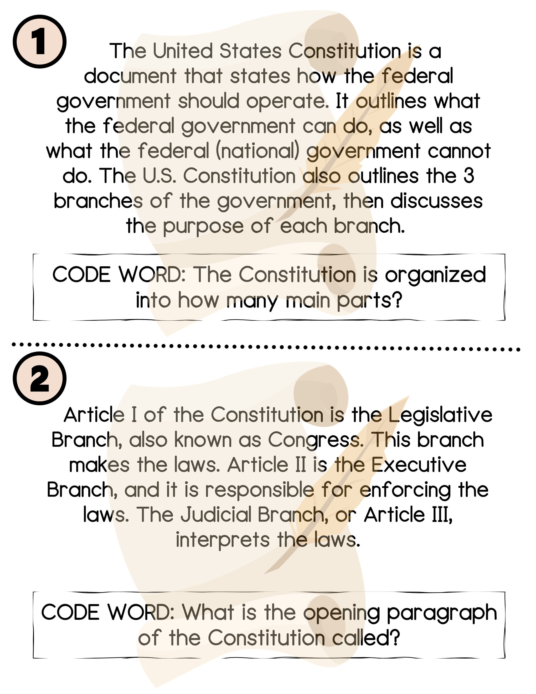 Constitution Themed Scavenger Hunt, Constitution Themed Treasure Hunt