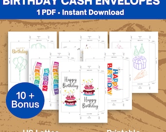 Sobres imprimibles de feliz cumpleaños en efectivo, sobres de dinero del día del nacimiento, sobres de efectivo imprimibles, soporte de dinero del aniversario de nacimiento divertido