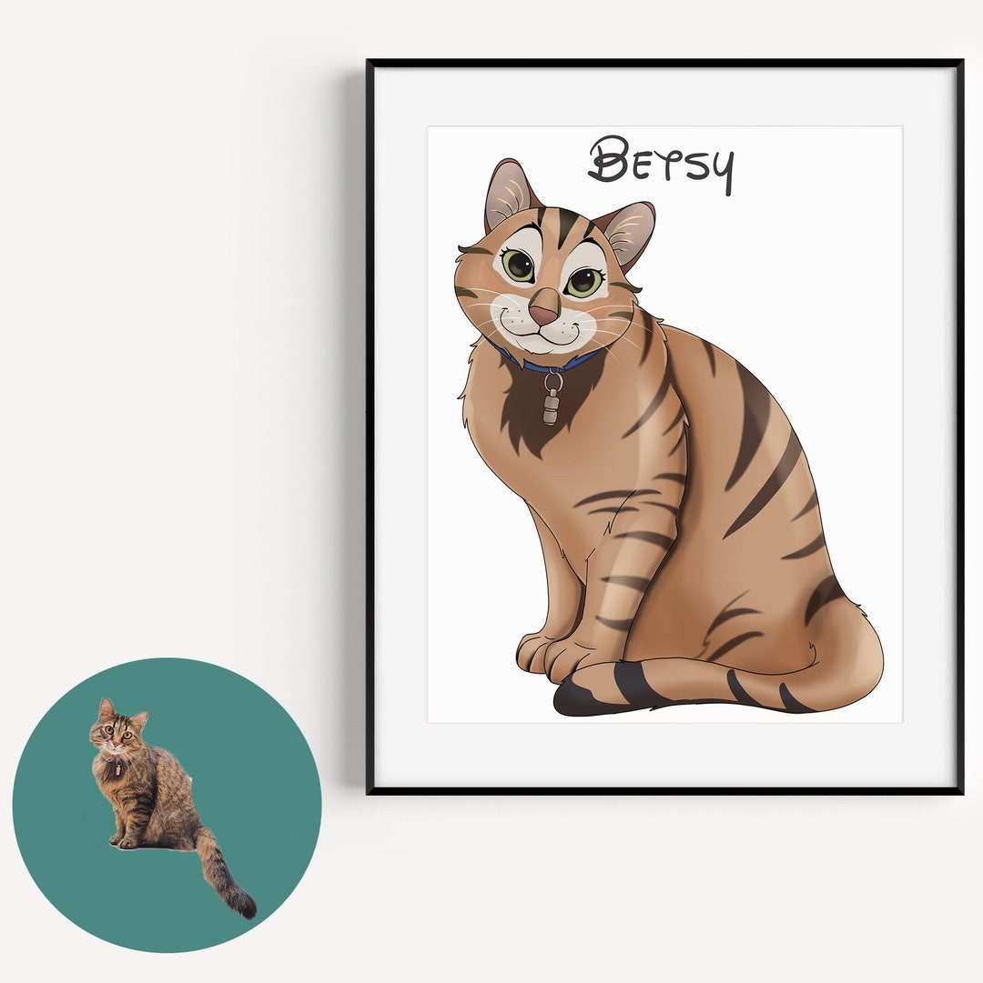Custom Cartoon Pet Portrait, Disney Style Cartoon Portrait, Custom Cat
