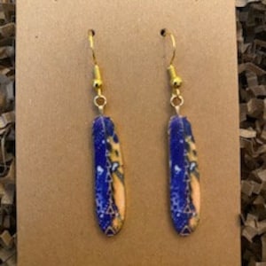 Blue and Yellow  Feather Dangle