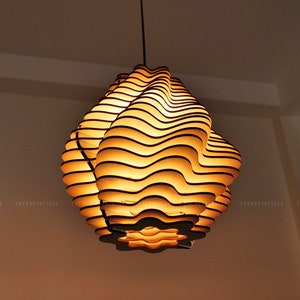 Wood Pendant Light For Dining Room Decor Mid Century Modern Chandelier Lighting For Living Room Ceiling Lamp Shade Unique Housewarming Gift