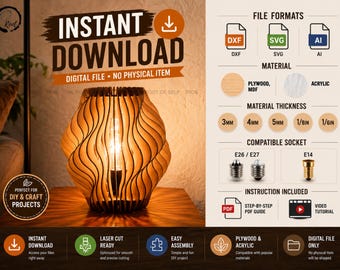 Laser Cut Table Lamp Vector Files DXF SVG AI | Digital Download | Plywood Mdf Acrylic Cnc Router File | Geometric Lamp Shade