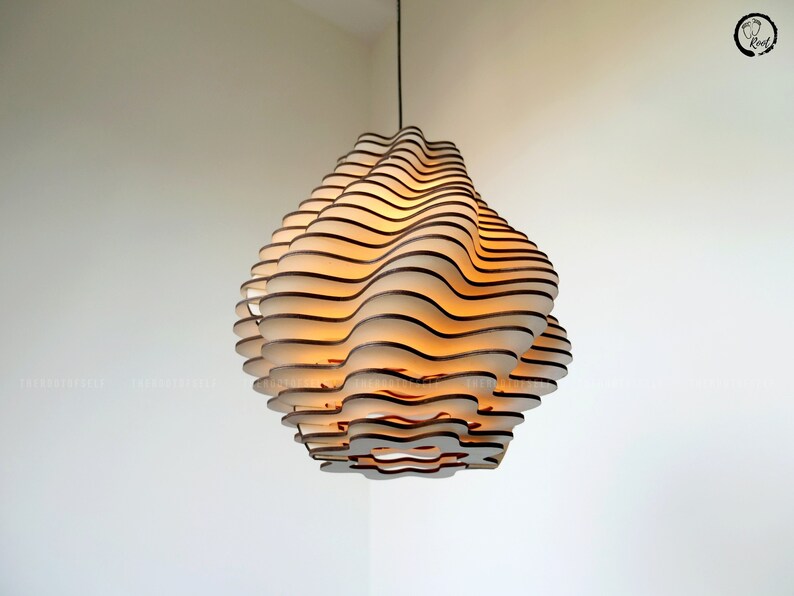 This versatile ceiling lighting fixture, meticulously handcrafted from premium plywood, brings a unique geometric focal point to your kitchen island, dining room, bedroom, living room, entryway, staircase, and even in a chic coffee shop setting.