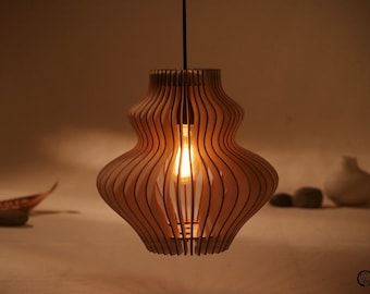 Lámpara colgante de madera, estilo moderno de mediados de siglo, hecha a mano, lámpara de techo, lámpara de araña, lámpara industrial, pantalla de madera, pantalla de lámpara, ESCUCHAR