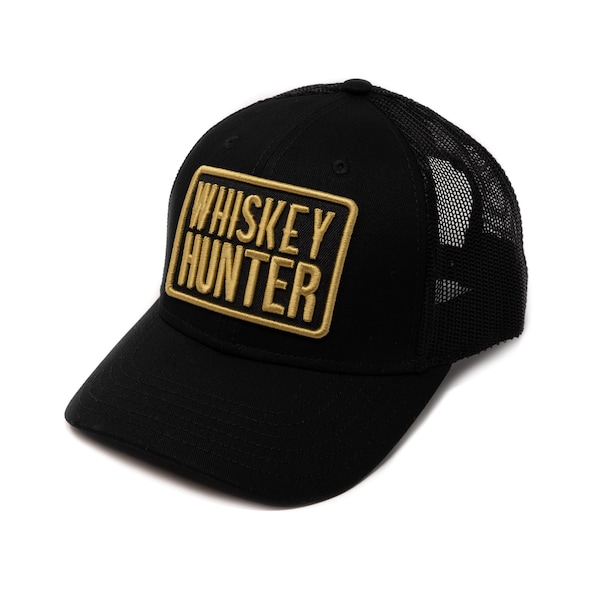 Whiskey & Bourbon Themed Trucker Hat - Gold 3D Embroidered Cap for Whiskey Lovers, Unique Gift for Bourbon Hunters, Adjustable Snapback