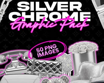 Luksusowy pakiet srebrnych clipartów | 50 diamentowych ikon PNG z kryształkami | Efektowne grafiki Y2K dla planistów, naklejek, sprzedawców Etsy i projektantów
