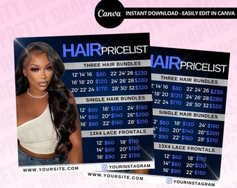 DIY Social Media Hair Price List | Flyer Template| Hair | Bundle | Boutique | Price List | Wig | Braids | Editable Template Flyer