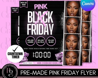 Zestaw ulotek Pink Friday | Ulotka Black Friday | Wyprzedaż Pink Friday | Szablon Canva DIY | Ulotka w ruchu DIY | Grafika w ruchu DIY | Ulotka wyprzedaży Countdown