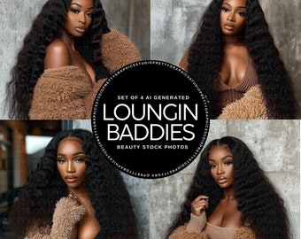 Modelka Beauty Stock, Wysokiej Jakości Stock Włosy, Afroamerykańska AI Stock Photo, Proste Włosy Stock Photo, Falowane Włosy Model - AI Photography