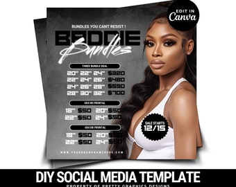 Hair Price List Flyer Templates | DIY Beauty Salon Braids Wig Stylist Pricing Design Boutique Social Media Editable Canva