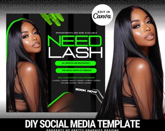 DIY Social Media Hair Cennik | Szablon ulotki | Włosy | Pakiet | Butik | Cennik | Peruka | Edytowalny szablon ulotki | Ulotka z cennikiem