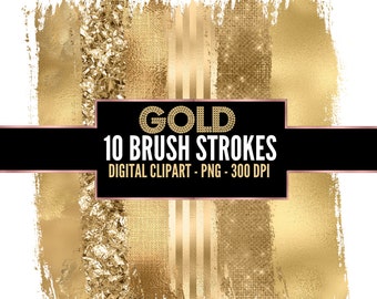 Gold Beauty Brush Strokes - Gold Brush Strokes - Brush Strokes - Brush Strokes PNG - Brush Stroke Clipart - Brush Stroke Art - Gold