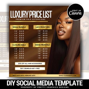 DIY Social Media Hair Price List | Flyer Template| Hair | Bundle | Boutique | Price List | Wig | Editable Template Flyer | Price List Flyer