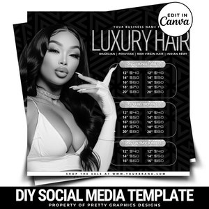 DIY Social Media Hair Price List | Flyer Template| Hair | Bundle | Boutique | Price List | Wig | Braids | Editable Template Flyer