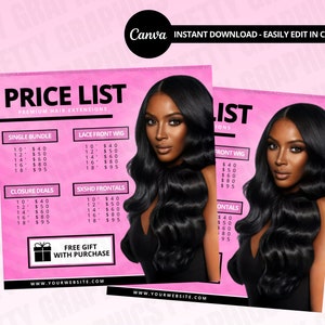 DIY Social Media Hair Price List | Flyer Template| Hair | Bundle | Boutique | Price List | Wig | Editable Template Flyer | Price List Flyer